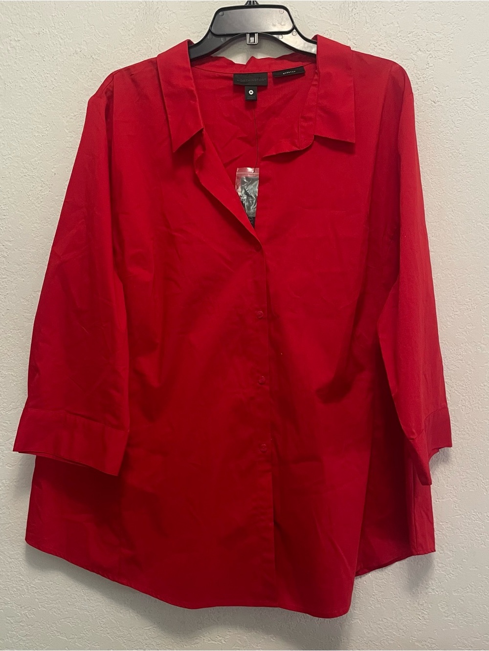 Worthington Women 3/4 Length Sleeve Size 3XL Button Down Shirt Red NEW